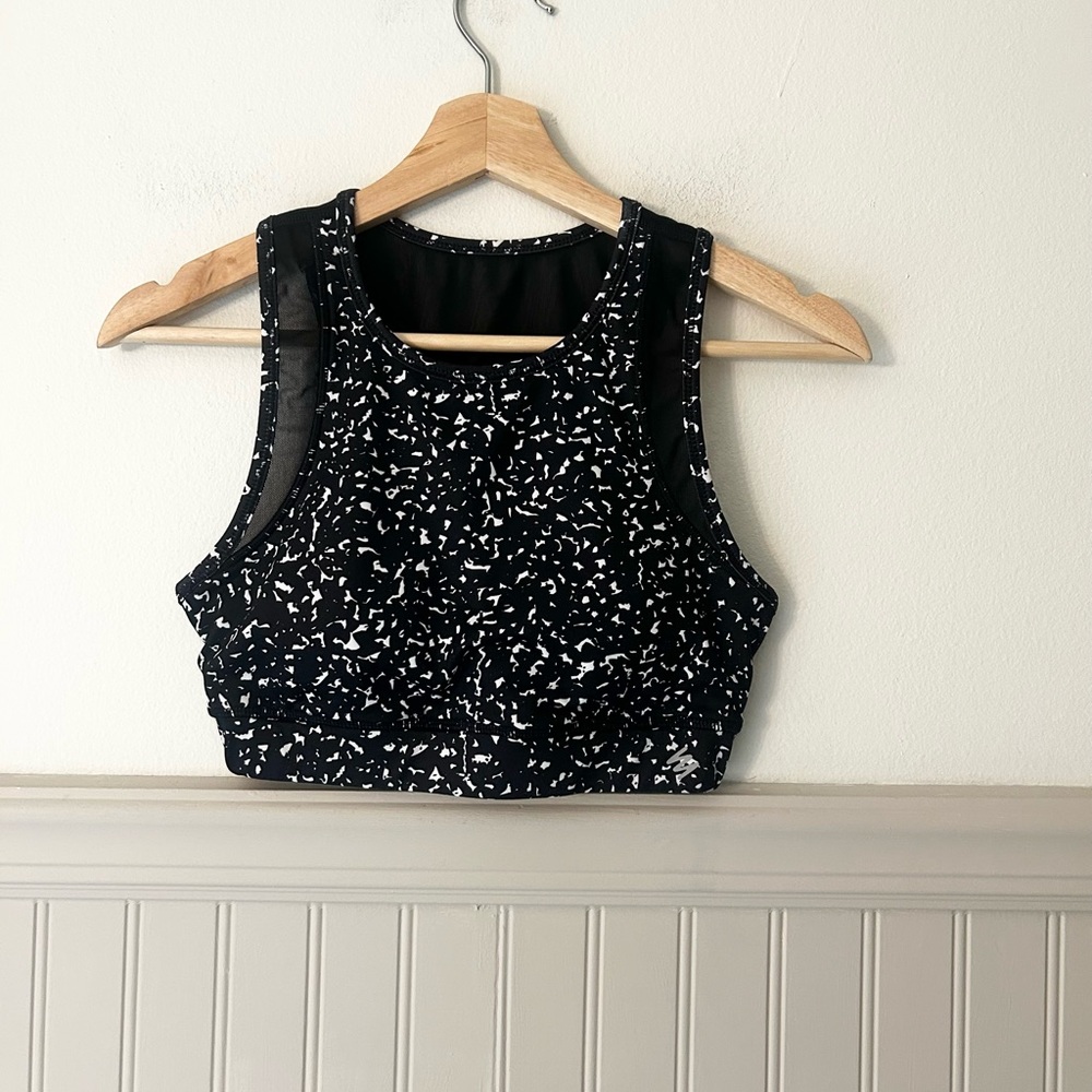 Nicole Miller Small Black White Speckled Mesh Padded Sports Bra